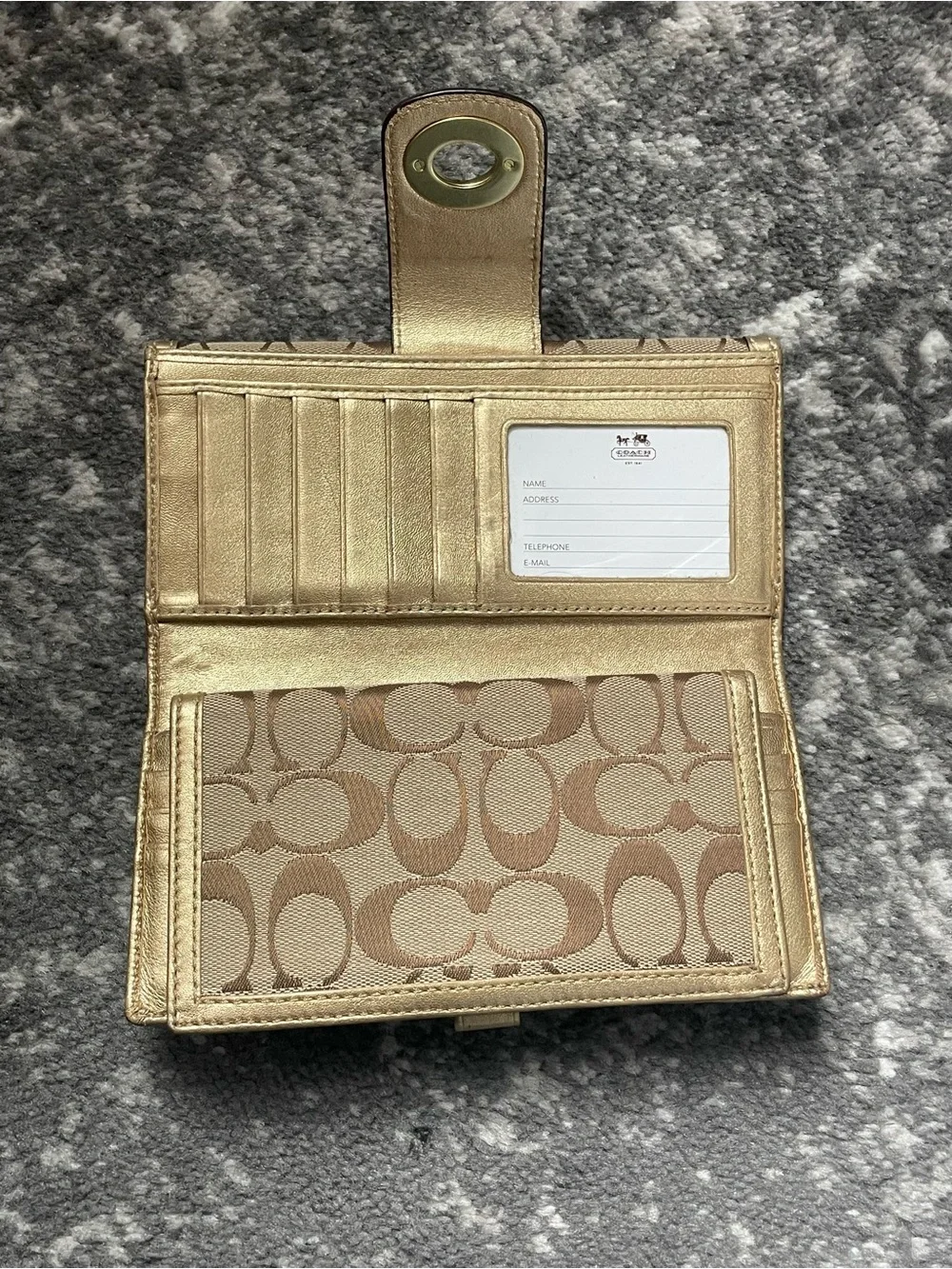 VTG Coach Khaki and Metallic Gold Signature Continental Wallet